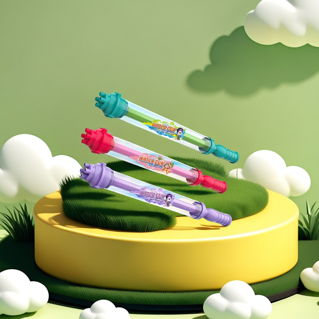 Colorful water gun toy: green, pink and purple three-color variable hole firework water gun, transparent tube body, multi-hole nozzle, rotating switch details Picture