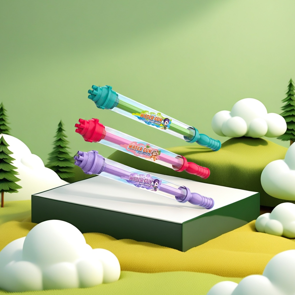 Colorful water gun toy: green, pink and purple three-color variable hole firework water gun, transparent tube body, multi-hole nozzle, rotating switch Application Scenario