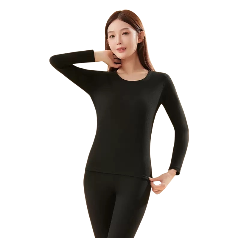 A women's warm suit with a black long-sleeved top and tight pants Item Picture
