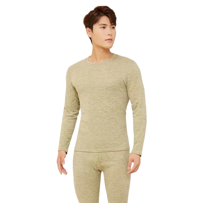 Light green men's long-sleeved shirt and long pants warm suit Item Picture
