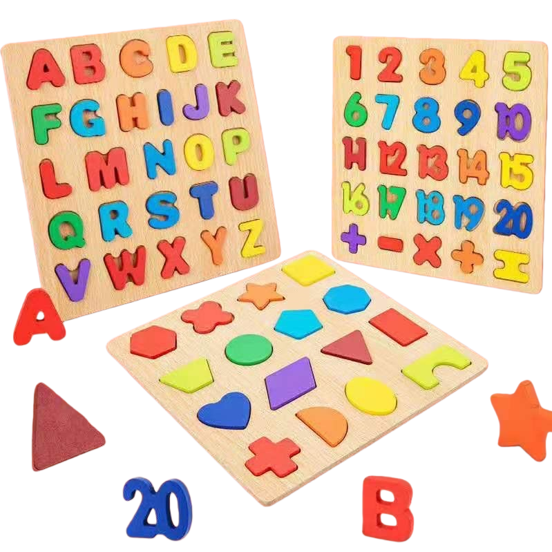 彩色木质字母数字形状拼图板益智早教玩具儿童启蒙认知 Item Picture