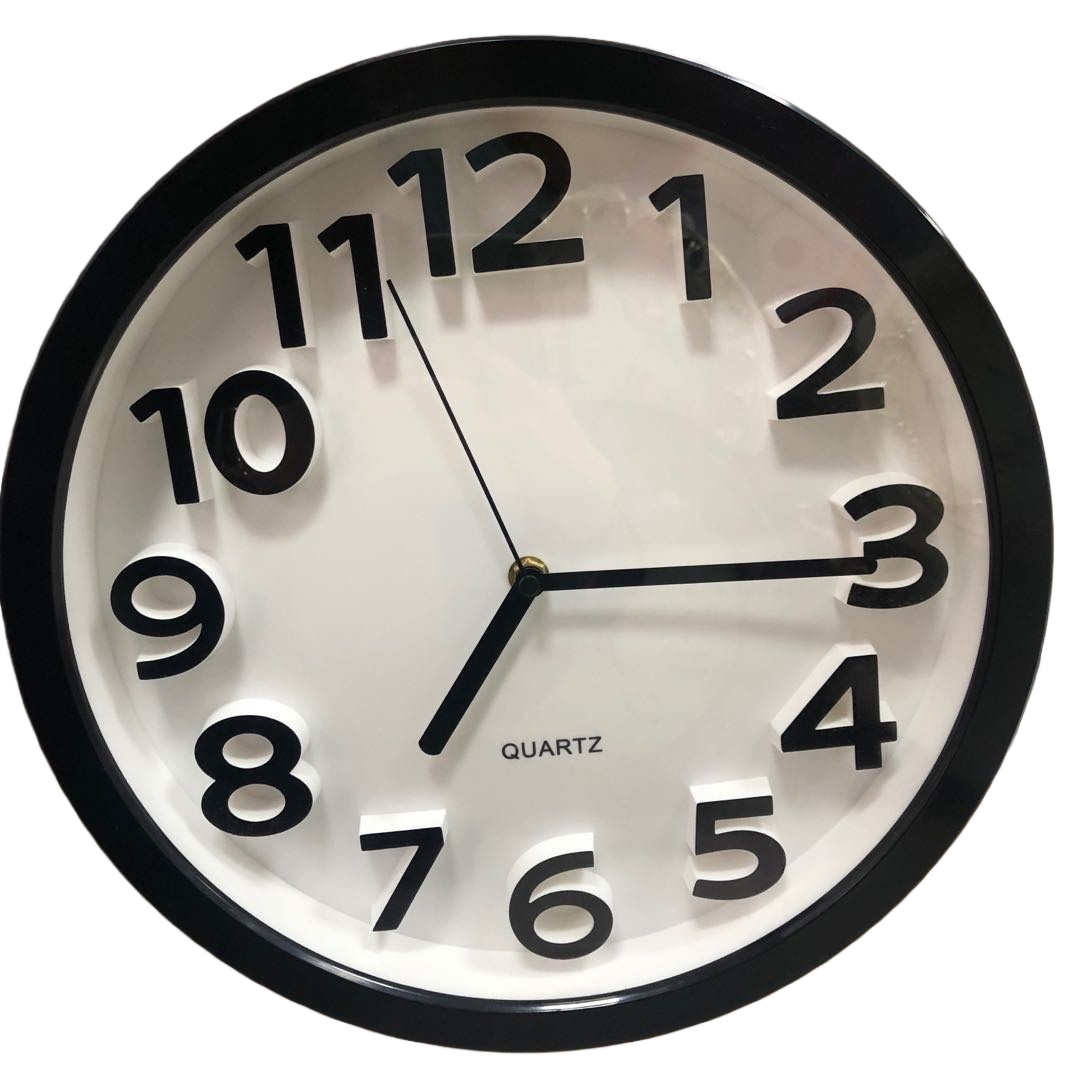 Black frame, white dial, simple wall clock, silent bedroom and living room decoration Item Picture