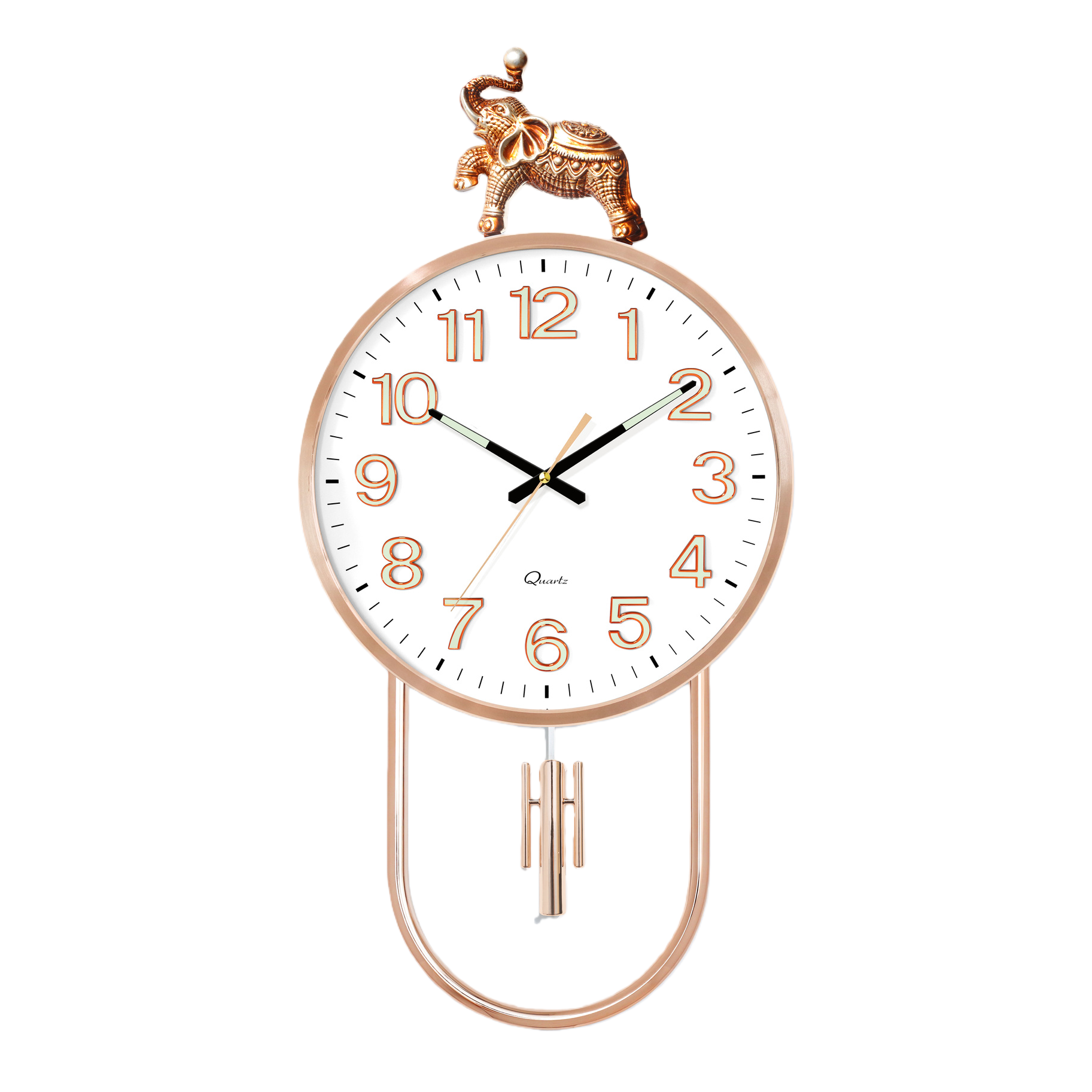A golden elephant-decorated wall clock, a simple Nordic-style silent wall-mounted clock for the living room and bedroom Item Picture