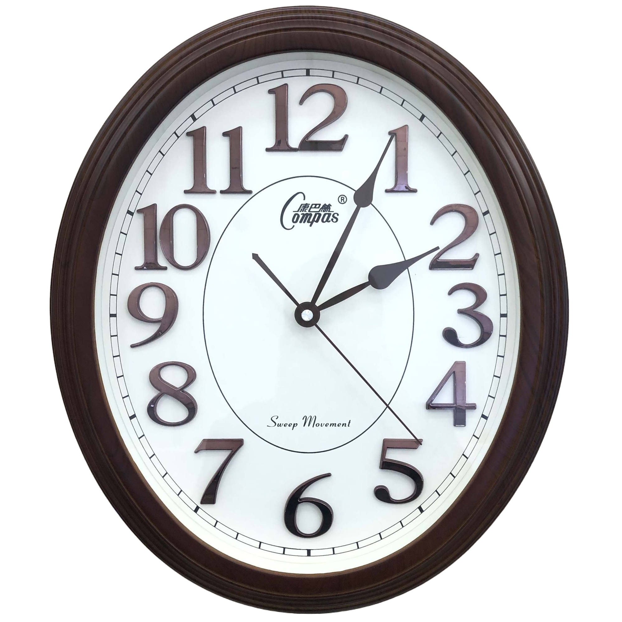 A simple and modern wall-mounted silent clock with a brown wooden frame for the living room and bedroom Item Picture