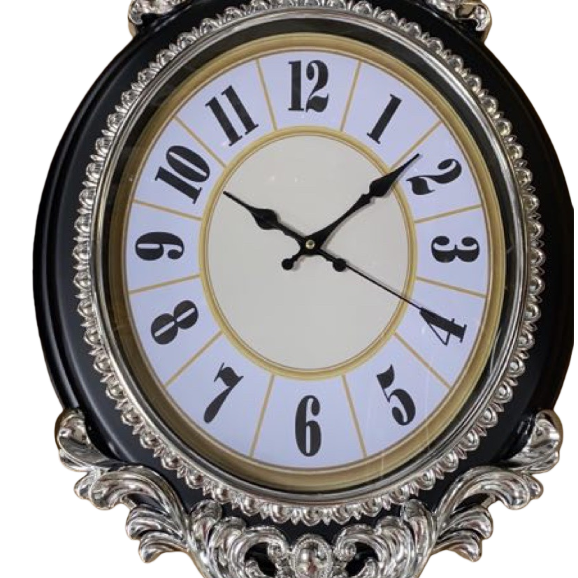 Black-framed silver-decorated wall clock, a simple and modern wall-mounted clock for the living room and bedroom Item Picture