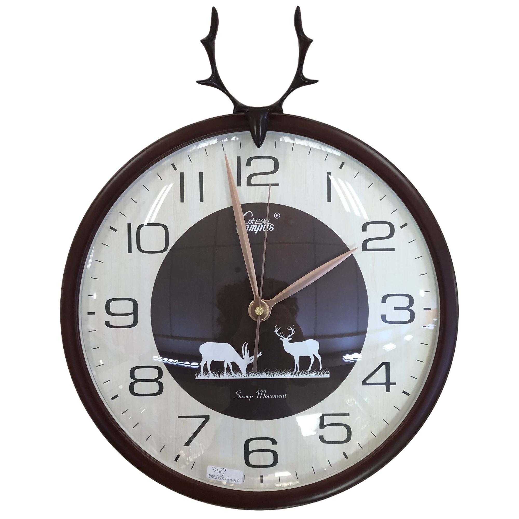 A brown-framed deer antler decorated deer pattern wall clock Item Picture