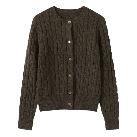 A brown knitted cardigan for women in spring and autumn, paired with a thin, casual and loose top Item Picture