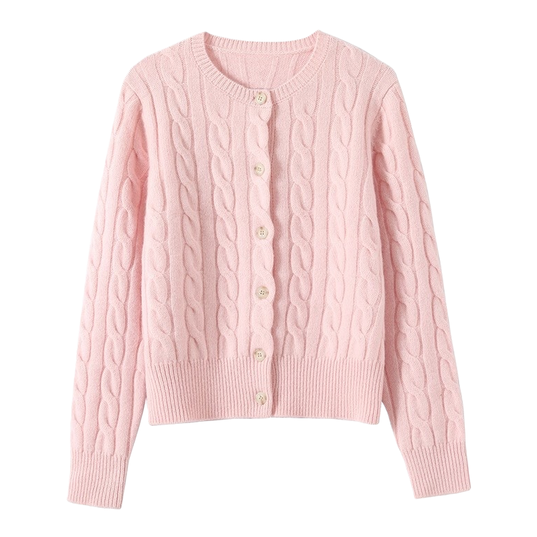 A pink knitted cardigan for women in spring and autumn, paired with a thin, casual and loose top Item Picture