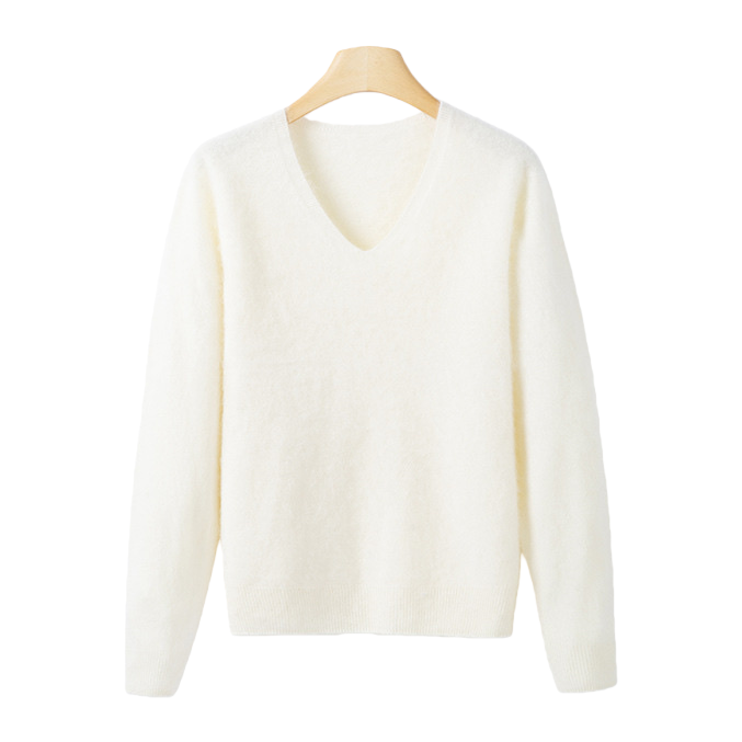 Beige V-neck laid-back style sweater, a versatile women's knitted sweater for autumn and winter Item Picture