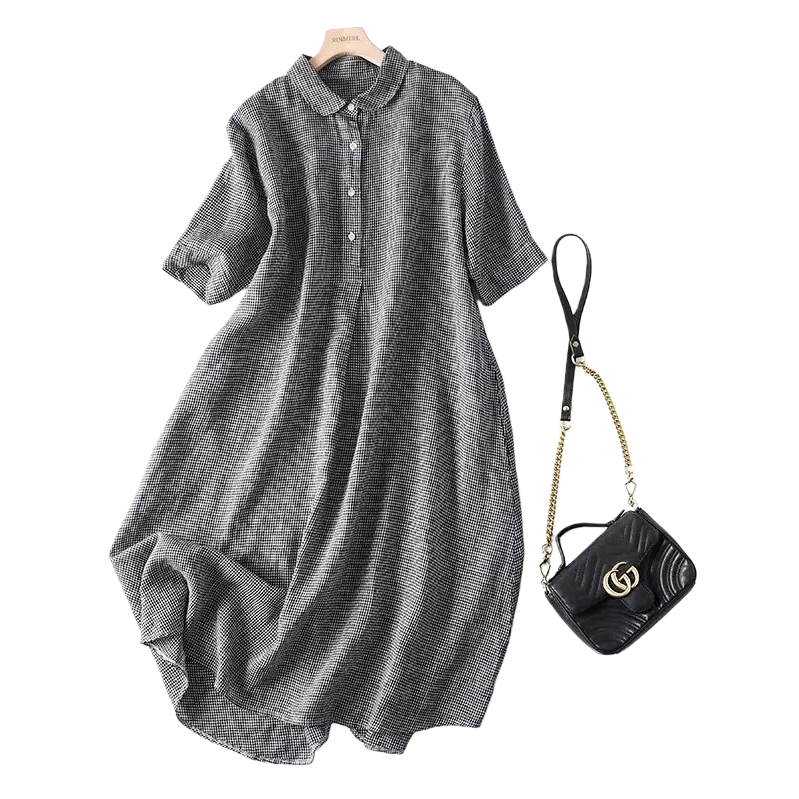 Black and white checkered slimming dress, a new summer fashion and versatile short-sleeved dress for women Item Picture
