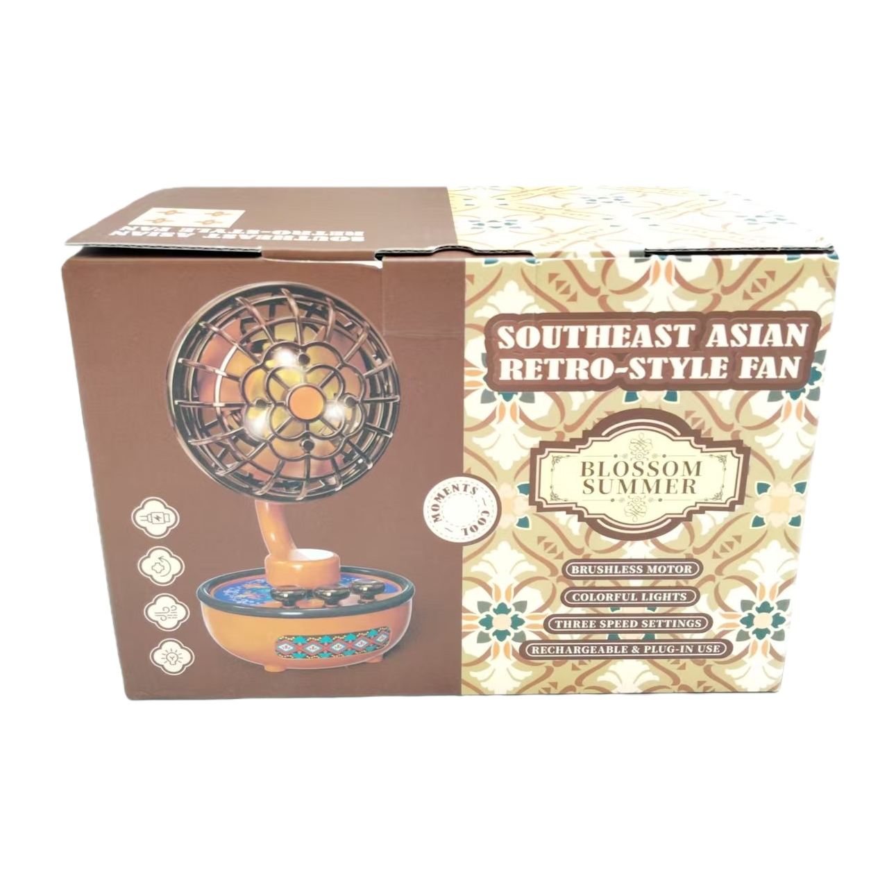 Southeast Asian retro style brown packaging box fan Item Picture