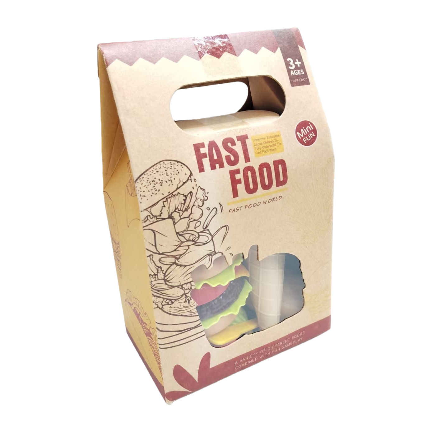 Brown paper box packaged toy fast food set, children's educational role-playing simulation kitchen Item Picture