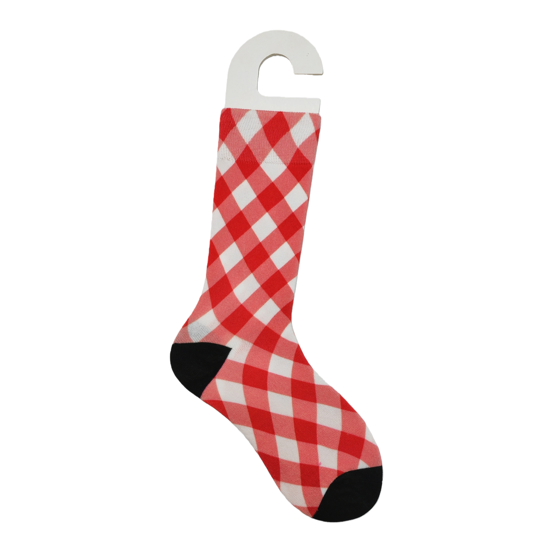 Red and white checkered pure cotton mid-calf socks for both men and women, comfortable and breathable Item Picture