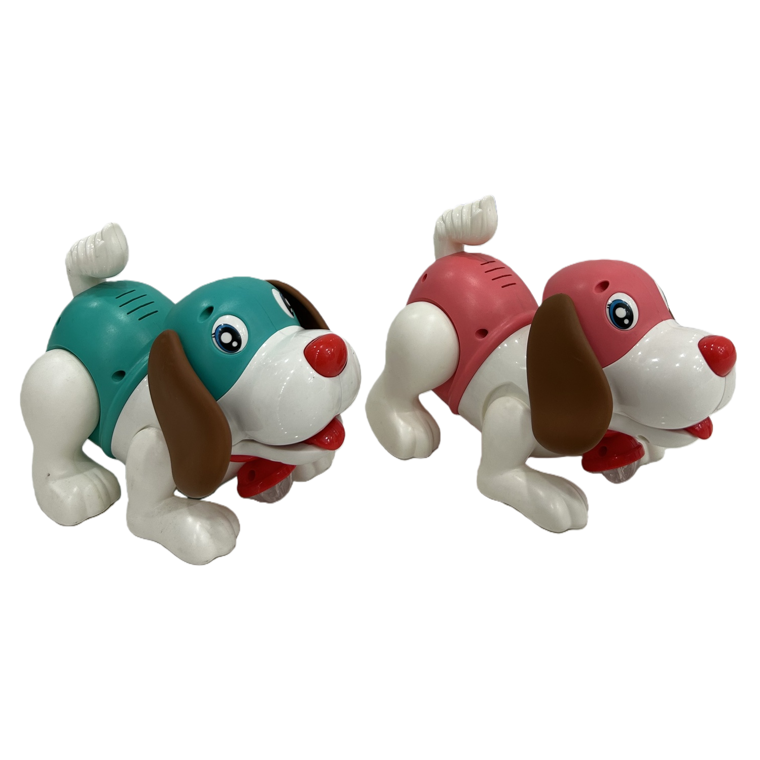 A cute and adorable plush toy of a red, white, green and white puppy Item Picture