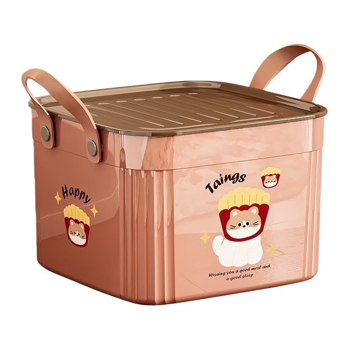 Pink cartoon cat French fries pattern storage box, storage box, desktop organization box, children's stationery storage Item Picture
