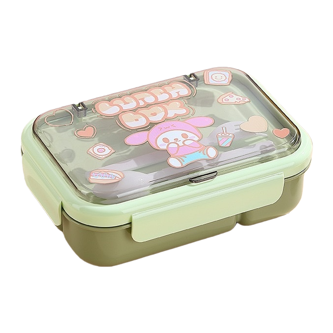 Green cartoon lunch box with portable compartments for kindergarten midday rest Item Picture