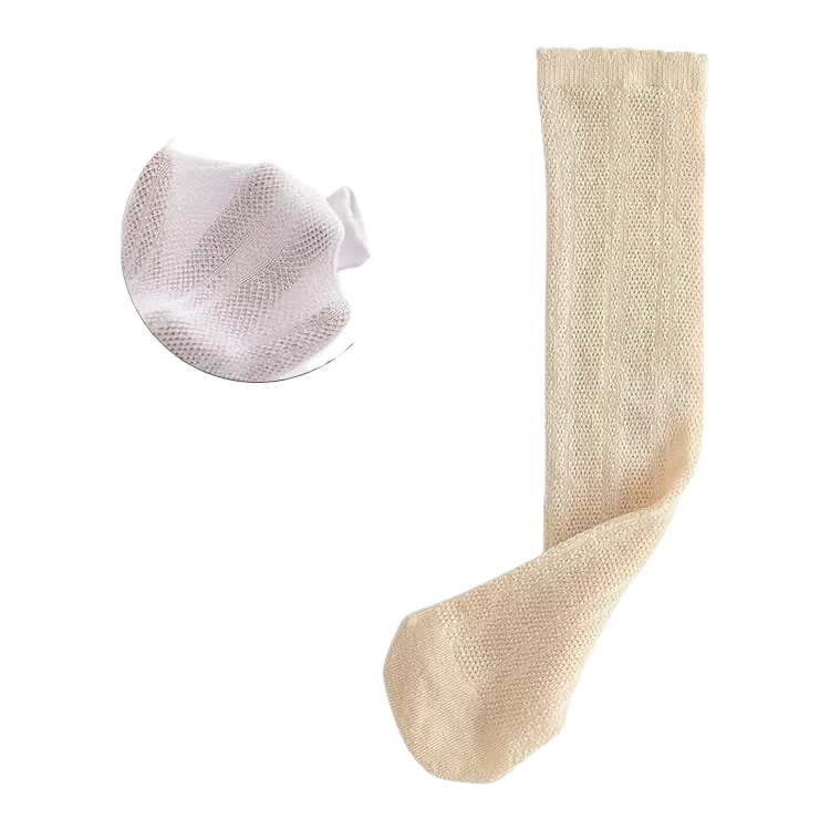 Beige knitted socks for women, mid-calf pure cotton, comfortable and breathable basic style Item Picture