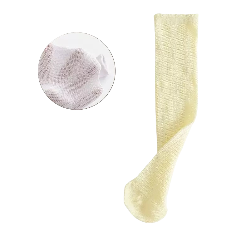 Light yellow knitted socks for women, pure cotton, comfortable and breathable mid-calf socks Item Picture