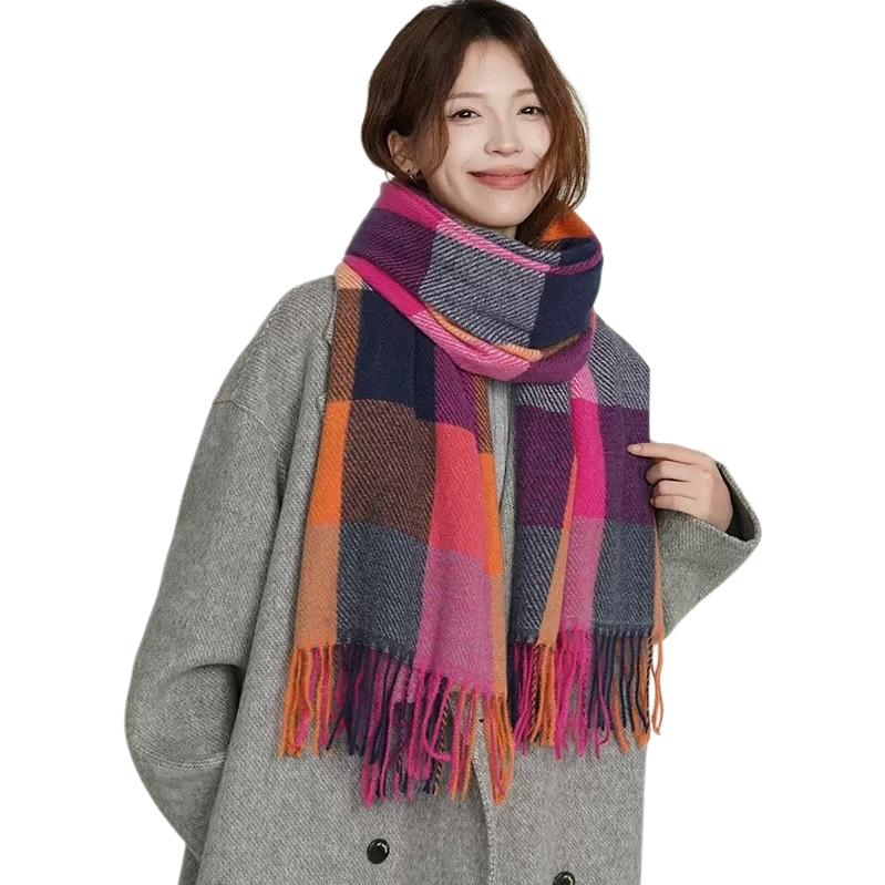 Colorful checkered scarf for women, thickened cashmere blend, suitable for all seasons, light and soft Item Picture