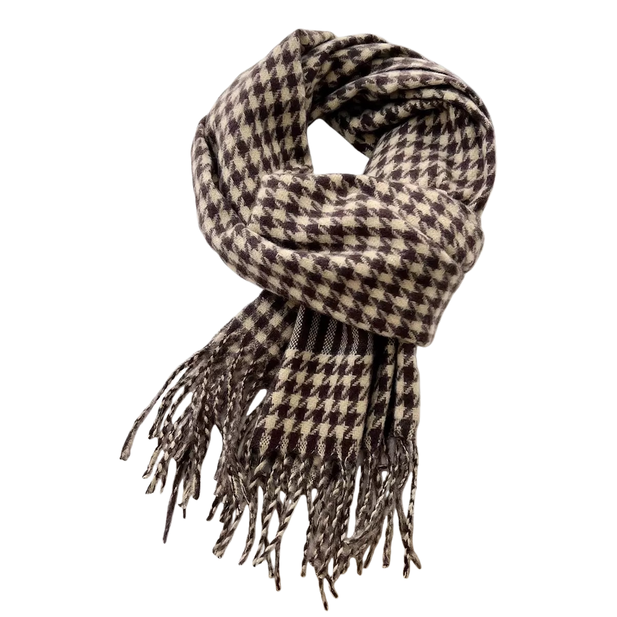 The brown and beige checkered cashmere blended scarf is light, soft and suitable for all seasons Item Picture