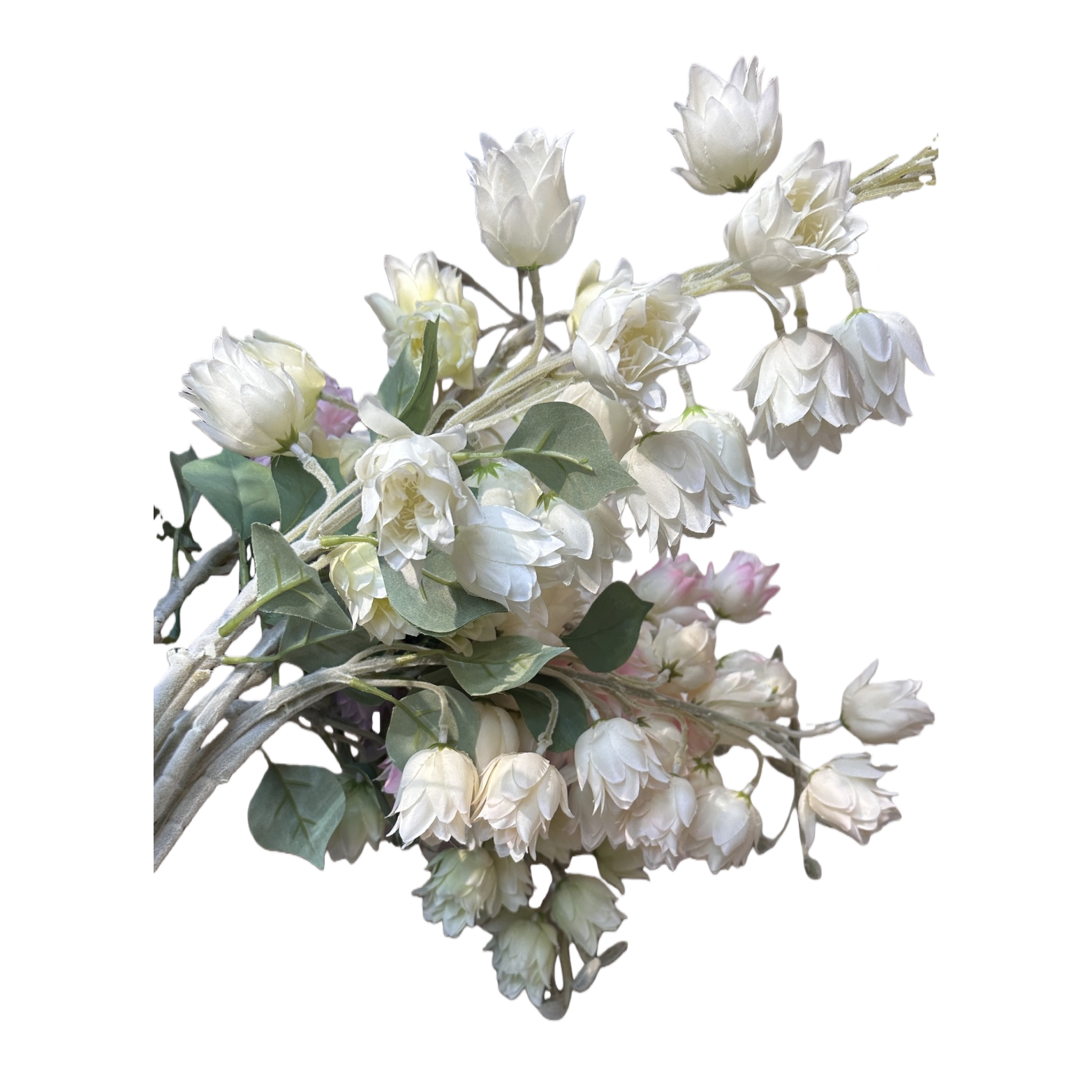 White artificial flower bouquets are decorative items for living rooms and bedrooms, as well as background floral arrangements for wedding photos Item Picture