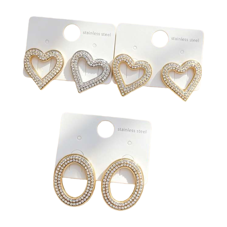 Golden heart-shaped oval diamond earrings Item Picture