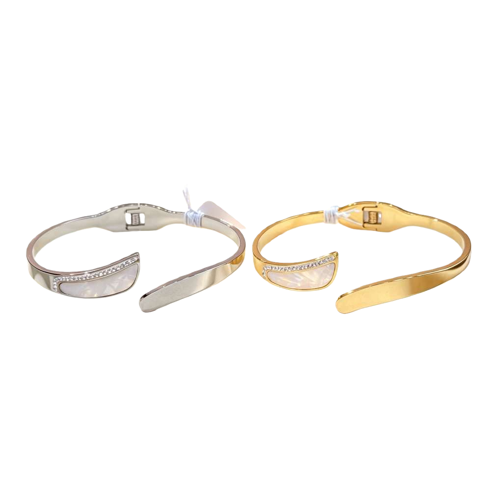 Silver and gold dual-color diamond-encrusted shell pattern bracelet Item Picture