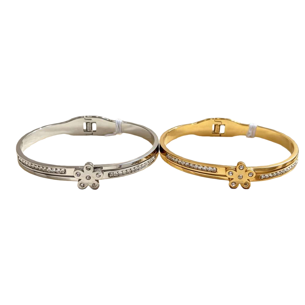 Silver and gold flower diamond-encrusted bracelet, a fashionable and light luxury ladies' jewelry Item Picture