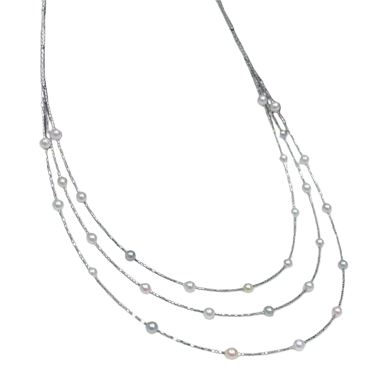 قلادة اللؤلؤ الفضية المتعددة الطبقات Item Picture