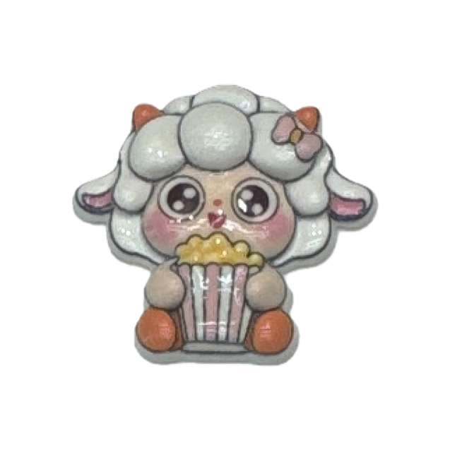 A cartoon little lamb doll holding a popcorn bucket is decorated with a white background ornament Item Picture