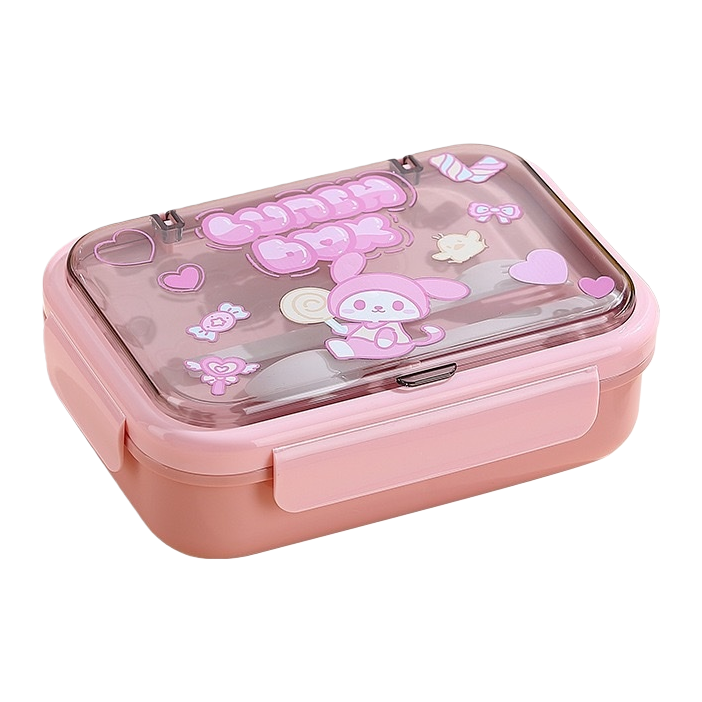 Pink cartoon children's lunch box, portable sealed lunch box, cute and girlish lunch box Item Picture