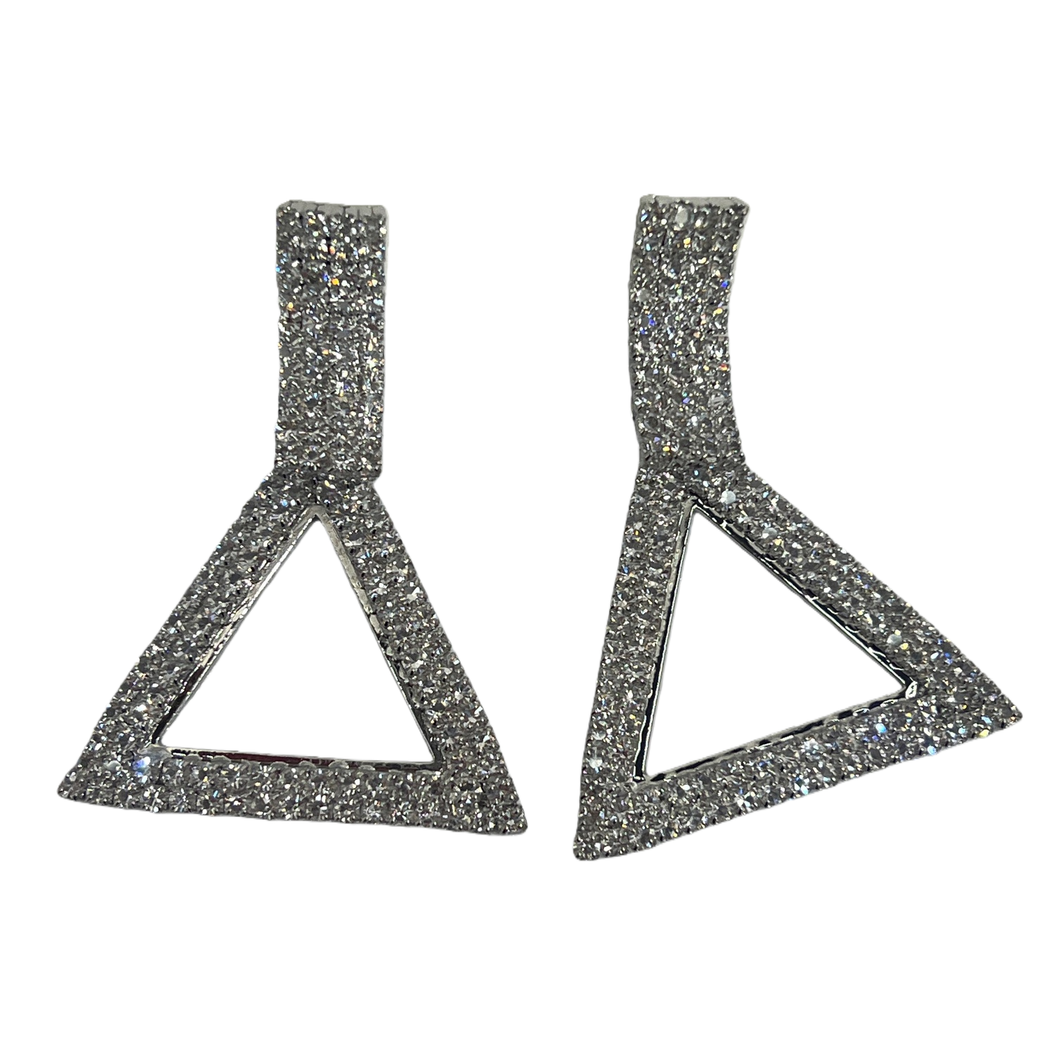 Silver sparkling diamond triangular earrings, fashionable geometric light luxury earrings, earrings, vintage accessories Item Picture