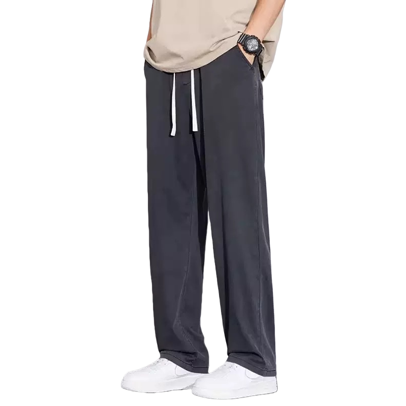 Grey casual pants with figure prints, loose straight-leg men's pants Item Picture