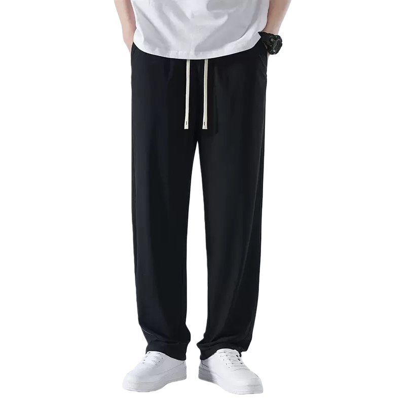Black high-waisted straight-leg casual pants for men, slimming and versatile trousers Item Picture