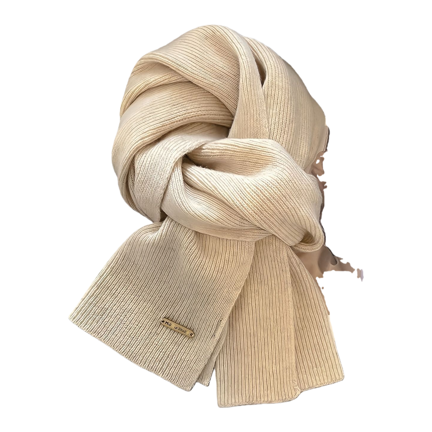 Beige knitted scarf for warmth in autumn and winter, pure cotton soft and versatile women's scarf Item Picture
