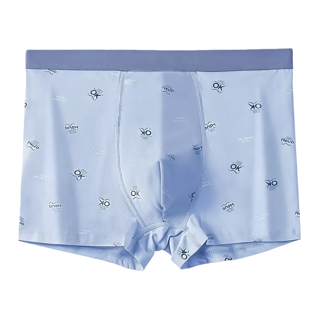 Light blue printed pure cotton men's underwear is comfortable and breathable with flat corners at the four corners Item Picture