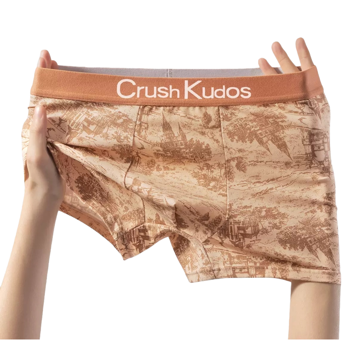 Brown printed pure cotton men's underwear, comfortable and breathable four-corner shorts Item Picture