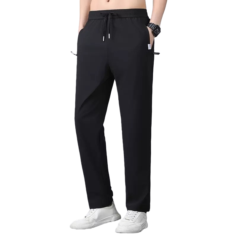 Black sportswear pants are perfect for slimming and shaping men. Paired with white shoes and black watches, they are the same style for models Item Picture