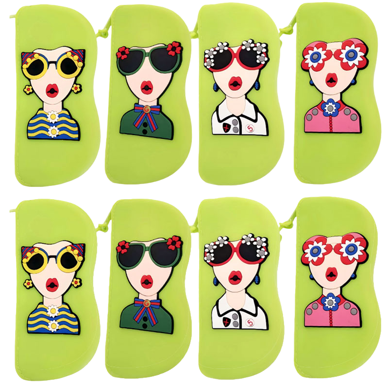 The eyeglass case is decorated with a green cartoon female avatar Item Picture