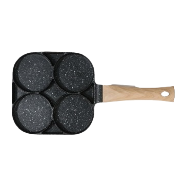 Black four-hole frying pan with wooden handle, household non-stick egg frying pan, kitchen cookware Item Picture