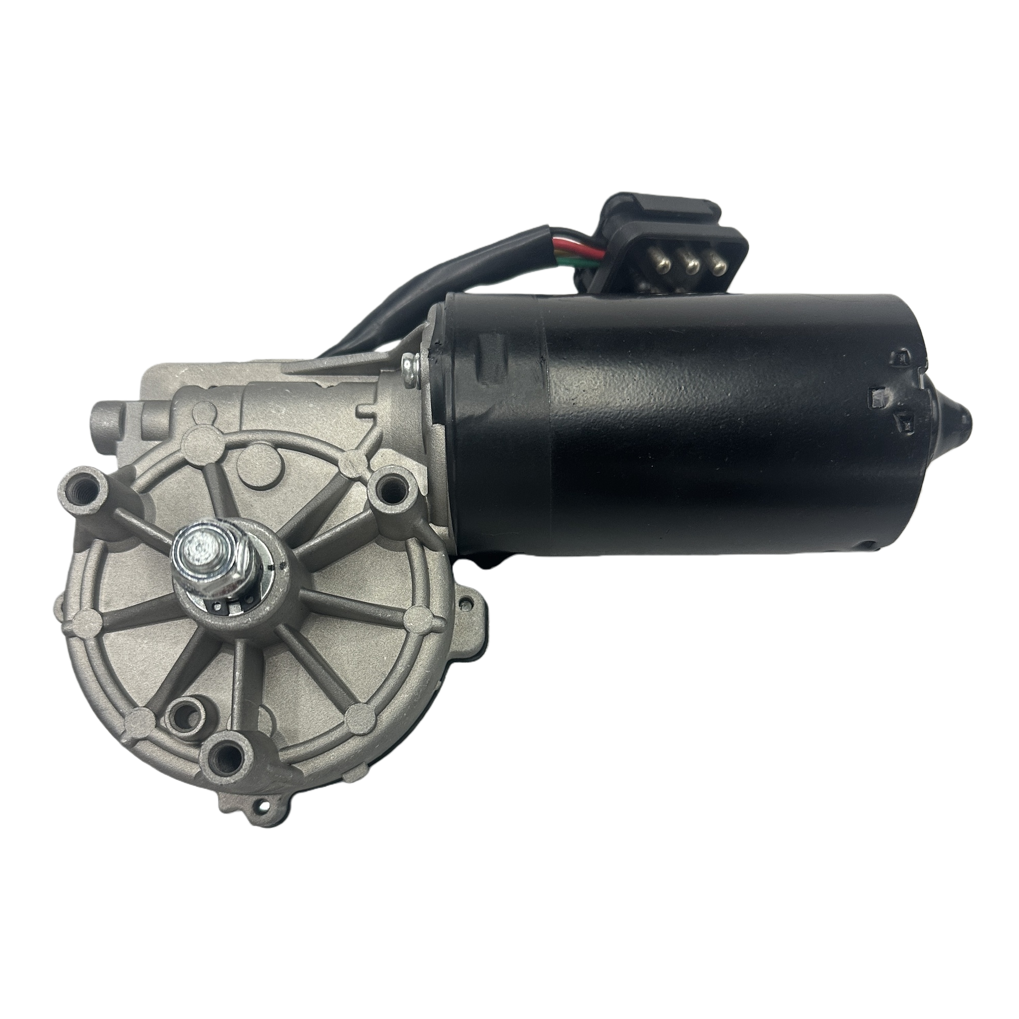 Black motor with silver gear housing and three colored wire connectors for Mercedes-Benz E-Class car wiper motor 1638201042 Item Picture