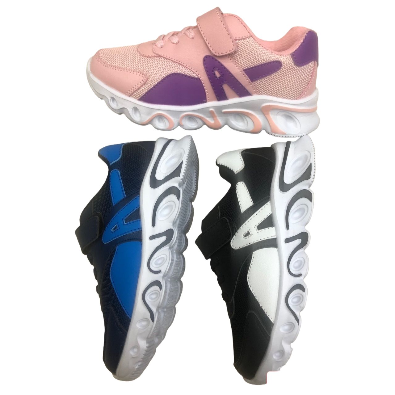 Pink, purple, black, blue and white contrasting breathable sports shoes for both men and women Item Picture