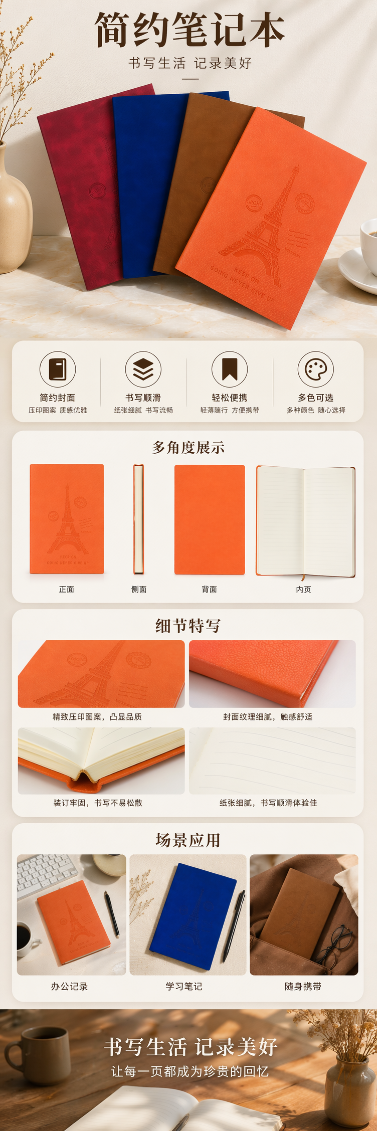 彩色笔记本 A5加厚横线本 学生办公创意手账本 pic 1