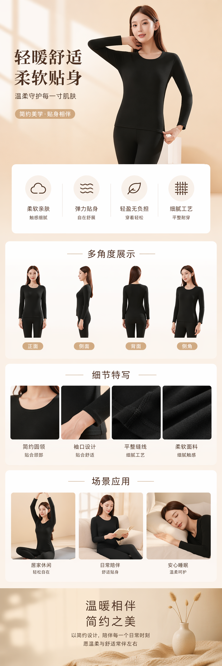 黑色长袖上衣配紧身裤女保暖套装 pic 1