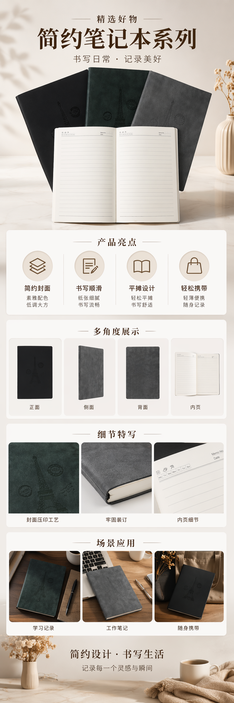 三本深色封面笔记本 打开的记事本简约商务A5线圈本 pic 1
