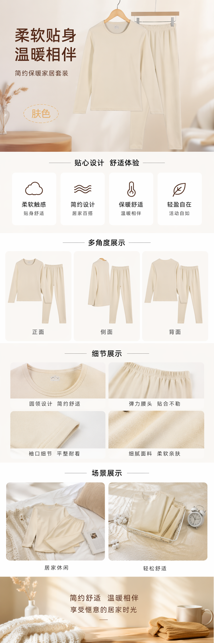 米色保暖家居服套装女秋冬季纯棉加厚情侣款 pic 1