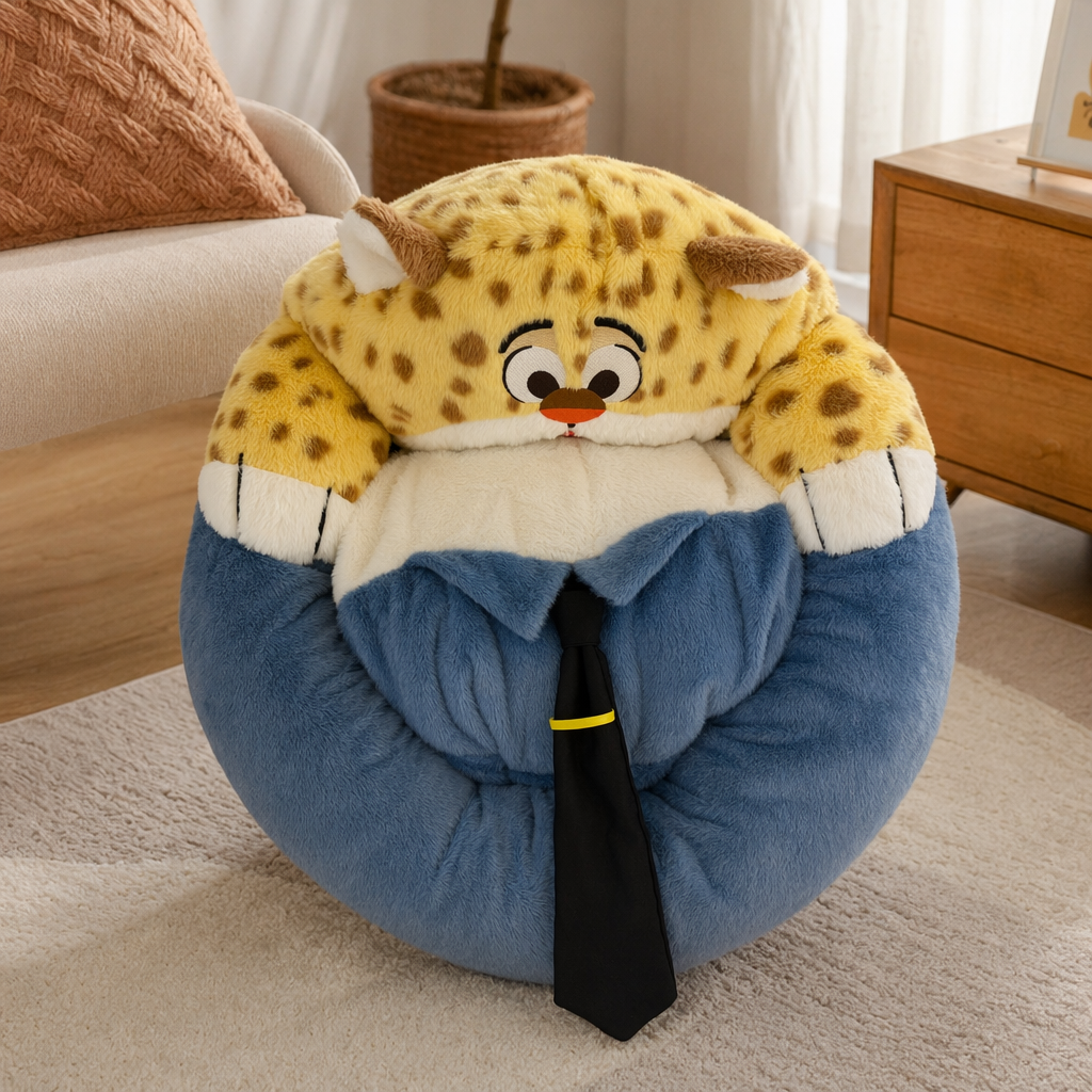 A cute yellow leopard-print plush toy pillow for home decoration details Picture