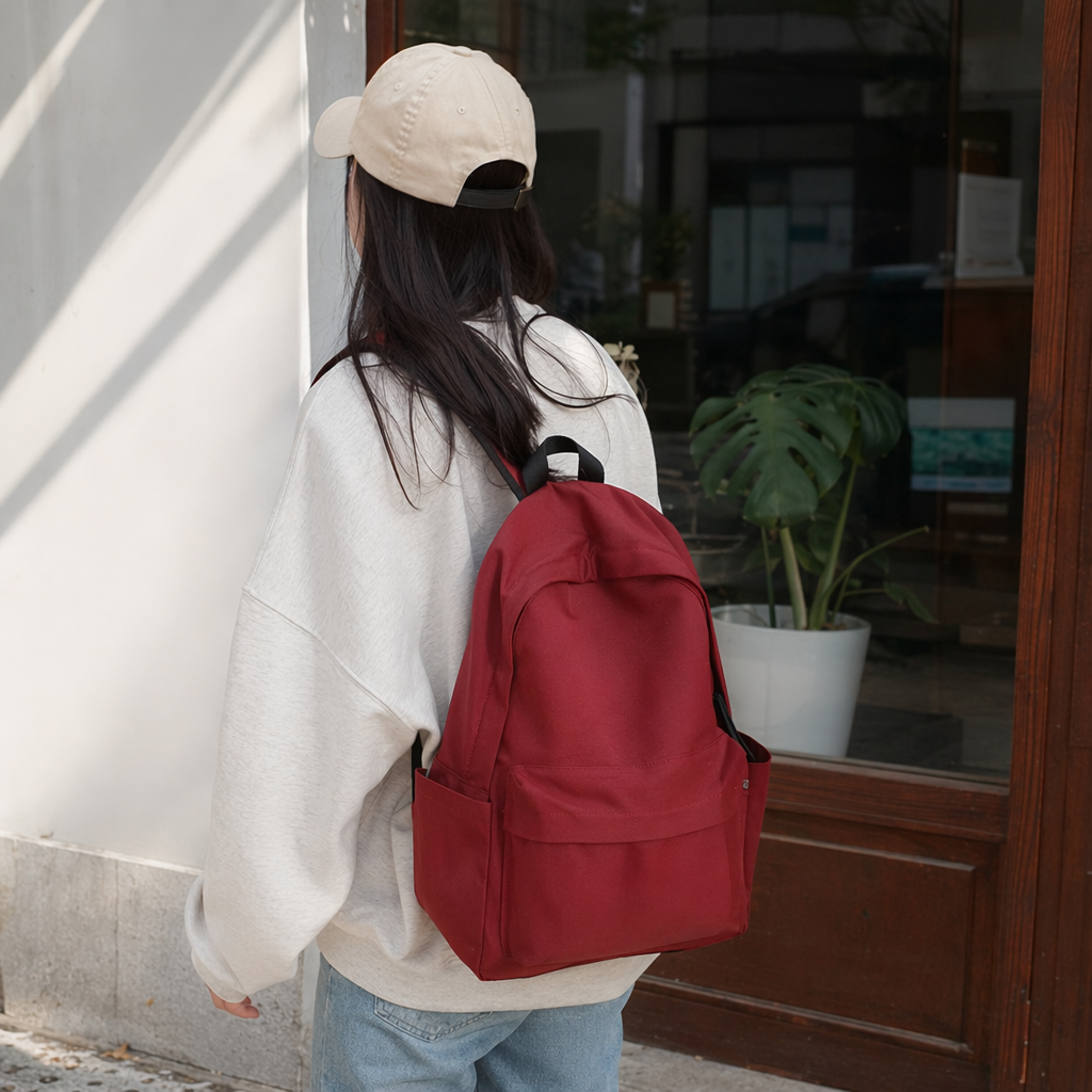 红色时尚休闲双肩背包男女同款轻便大容量产品图