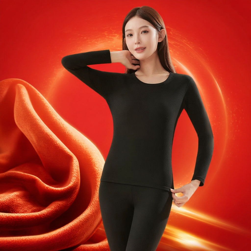 A women's warm suit with a black long-sleeved top and tight pants Specification image
