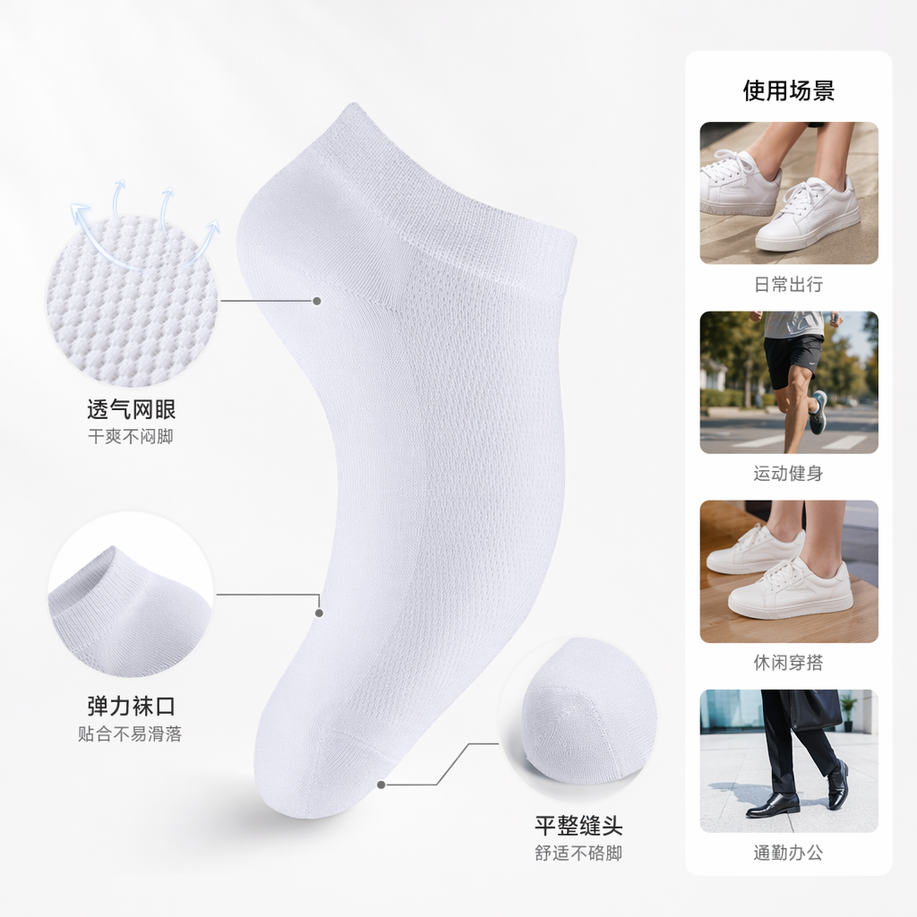 白色网眼透气夏薄款短筒袜
